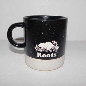 ROOTS Canada Black White Speckle Ceramic Beaver Coffee Mug